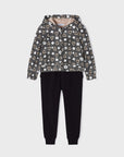 Chándal de 2 piezas para niña con sudadera estampada - Negro