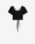 T-shirt Cropped com Abertura nas Costas - Preto