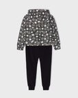 Chándal de 2 piezas para niña con sudadera estampada - Negro