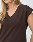 T-shirt Decote em V - Castanho