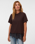 T-shirt com Renda - Castanho