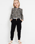 Chándal de 2 piezas para niña con sudadera estampada - Negro