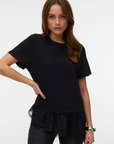 T-shirt com Renda - Preto