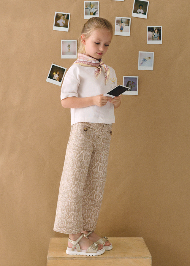 Calças com Padrão - Bege