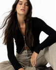 Cardigan com Fecho Duplo - Preto