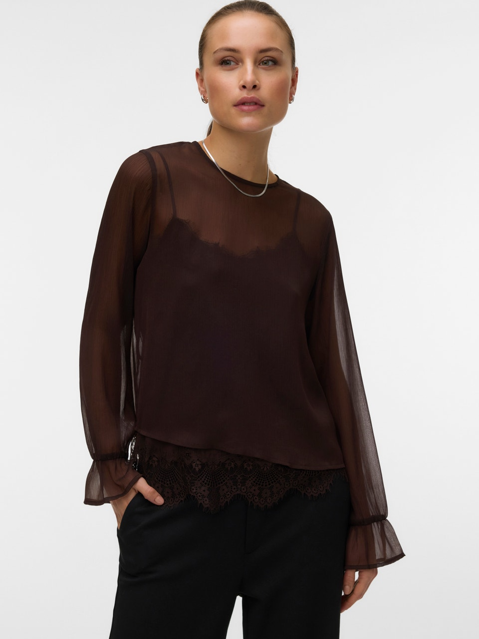 Blusa com Renda - Castanho