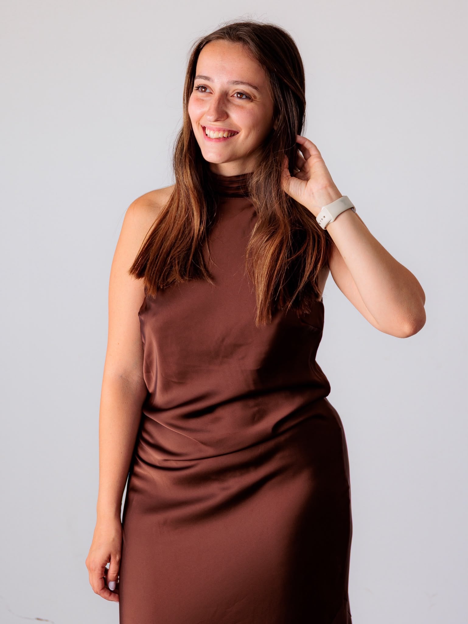 Vestido de Cetim - Castanho
