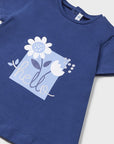 T-shirt com Estampado - Azul Médio