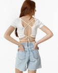 T-shirt Cropped com Abertura nas Costas - Branco