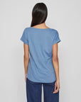 T-shirt com Gola Redonda - Azul Médio