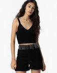 Crop Top com Franjas de Brilhantes - Preto